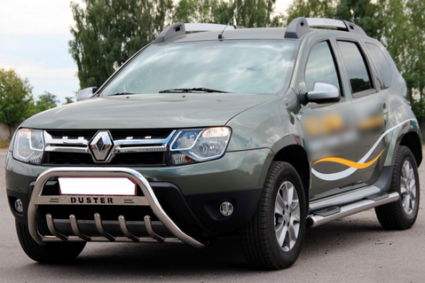 Бічні труби з вставками (2 шт., нерж..) для Renault Duster 2008-2017 рр 14694 фото