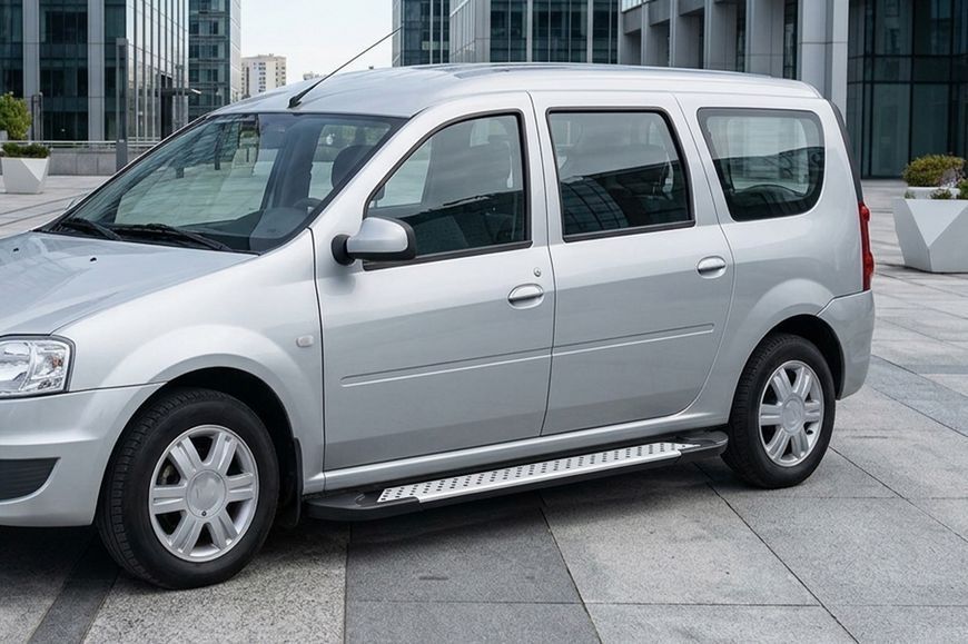 Бокові пороги Allmond Grey (2 шт., алюм.) для Renault Logan MCV 2005-2013 рр 7437 фото