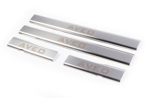 Накладки на внутрішні пороги Carmos V1 (4 шт, нерж..) для Chevrolet Aveo T250 2005-2011 рр 1923 фото