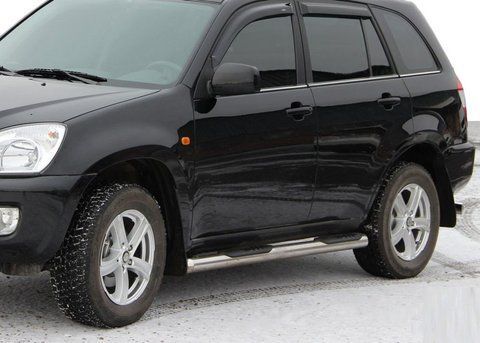 Бічні труби (2 шт., нерж.) &Oslash;60 з пластиковими вставками для Chery Tiggo 1 2005-2016 рр 2358 фото