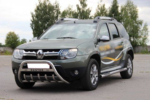 Кенгурятник з написом WT004 (нерж..) для Renault Duster 2008-2017 рр 14690 фото